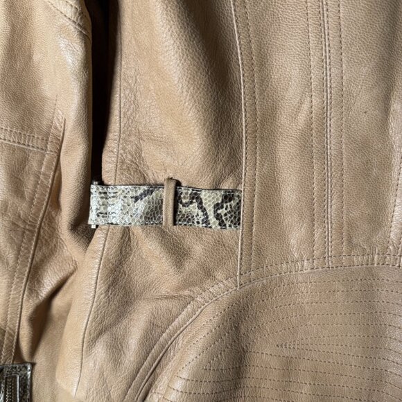 ETCETERA Leather Jacket- Sz 2 Tan with Snakeskin Look Trim, Deco Stitching,... - Picture 8 of 12